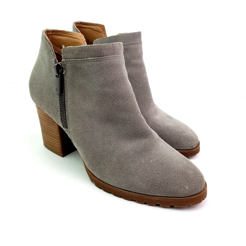Lucky Brand Noryn Womens Size 7.5 Gray Suede Leather 3" Heel Ankle Booties Shoes